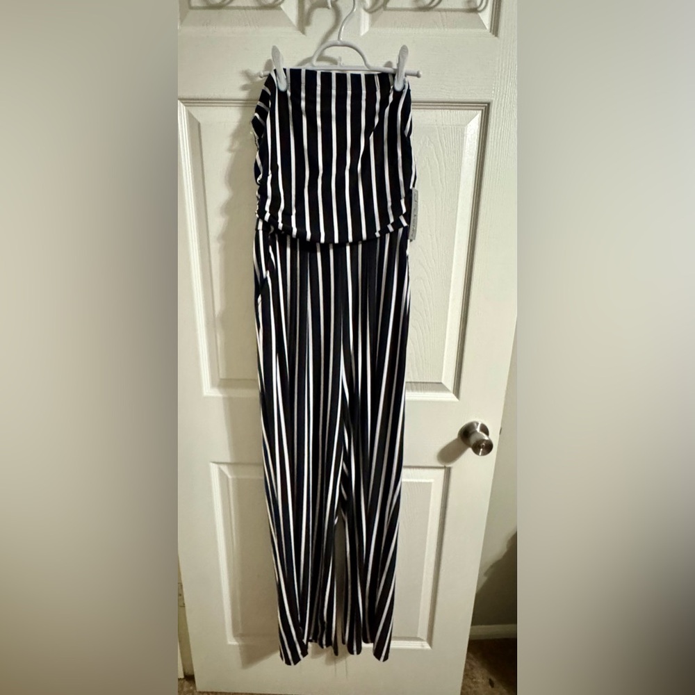 J for Justify Black and White Striped Jumpsuit